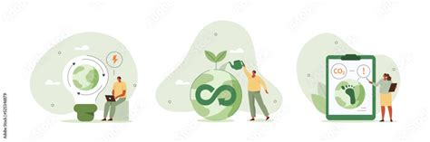 Circular Economy Illustration Set Sustainable Economic Growth Strategy