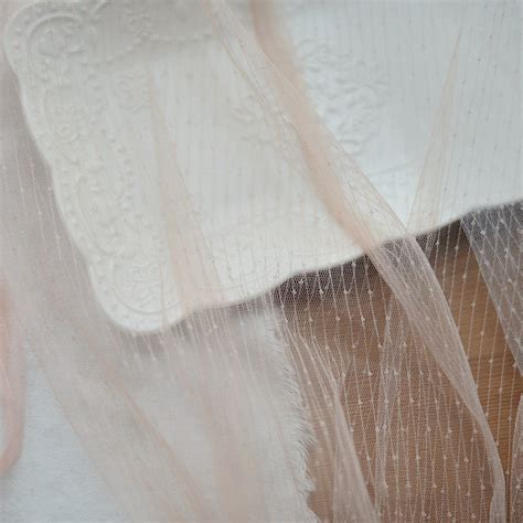 Dust Nude Pink Tulle Lace Fabric With Polka Dots And Strips Etsy