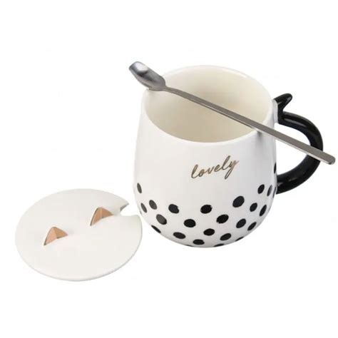 Cana Ceramica Cu Capac Si Lingurita Pufo Lovely Pentru Cafea Sau Ceai