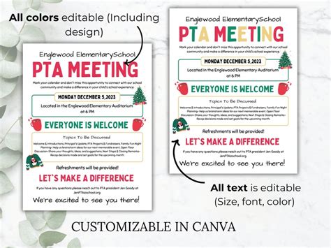 PTA Meeting Flyer Template Bundle Seasonal Pta Flyer Editable Etsy