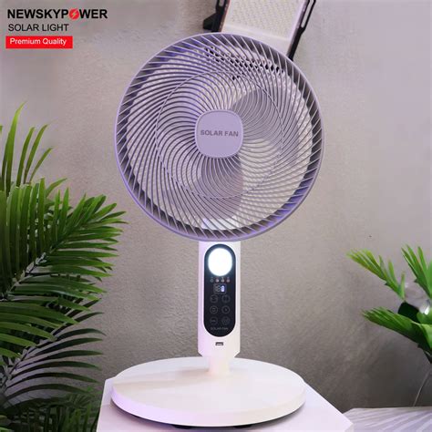 Solar Powered Smart Standing Fan Rechargeable Dc Adapter With Led Light