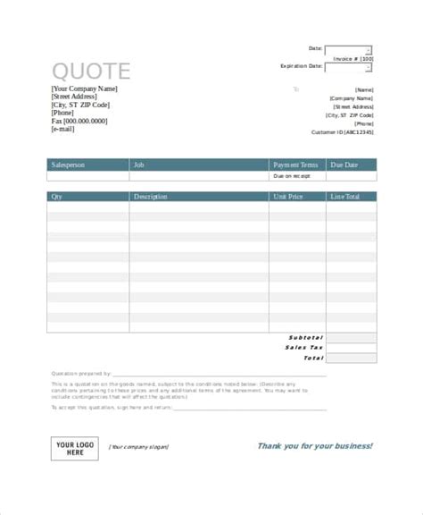 Quotation Form Template Sampletemplatess Sampletemplatess