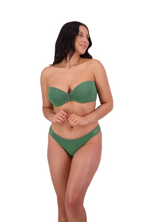 Retro Deco Underwired Bandeau Bikini Top In Seaweed Moontide Swimwear