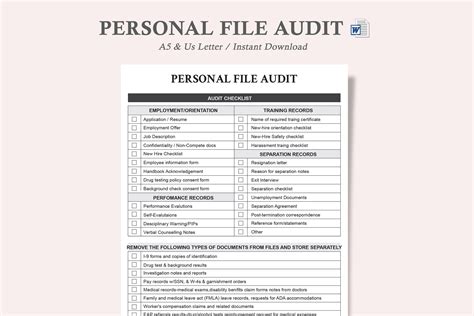 Printable Employee Files Checklist Template