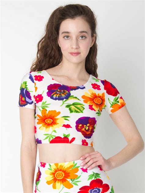 American Apparel Floral Print Short Sleeve Crop Top 36 American