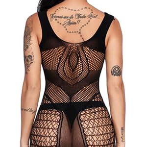 Vorifun Women Fishnet Lingerie See Through Sleepwear One Piece V Neck