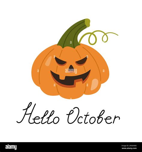 Cute cartoon Pumpkin. Postcard with Pumpkin lettering HELLO OCTOBER ...