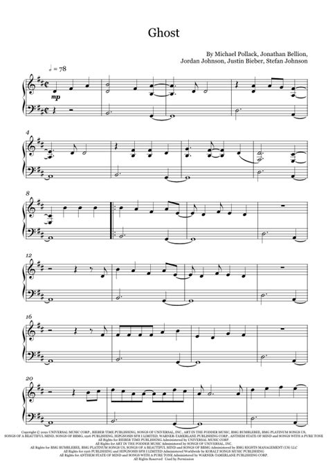 Ghost Arr Fernanda Moura Sheet Music Justin Bieber Piano Solo