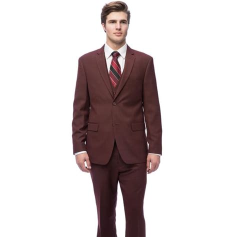 Caravelli Mens Burgundy Slim Fit Vested Suit As Is Item Bed Bath