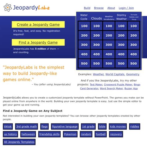 JeopardyLabs - Online Jeopardy Template | Pearltrees