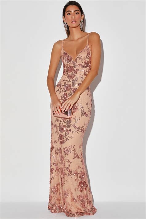 Pretty Rose Gold Maxi Dress Sequin Maxi Dress Mermaid Dress Lulus