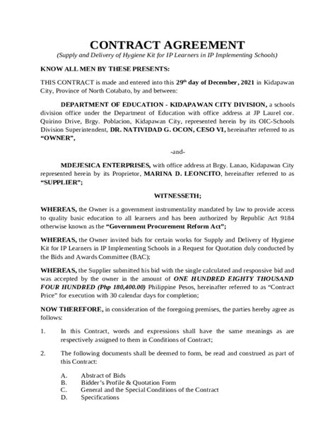 Hygiene Kit For Ip Contract Agreement Doc Template Pdffiller