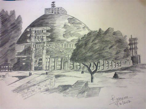 Pencil Sketch Of Sanchi Stupa - Desi Painters