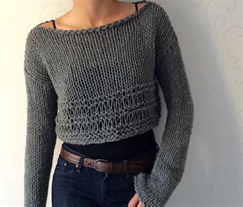 Knit Sweater Knit Crop Top Cropped Wool Sweater Winter Trends Grey