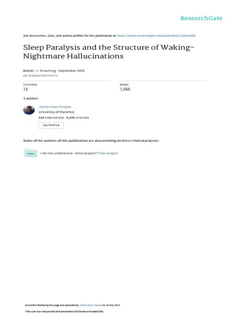 Hypnagogic and Hypnopompic Hallucinations During Sleep - J.A. Cheyne ...