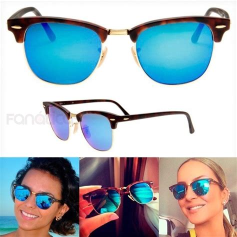 Óculos de Sol Ray Ban Clubmaster Tartaruga Azul Espelhado RB3016