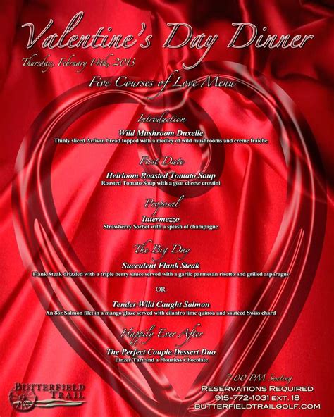 Valentine S Day Five Courses Of Love Dinner Menu At