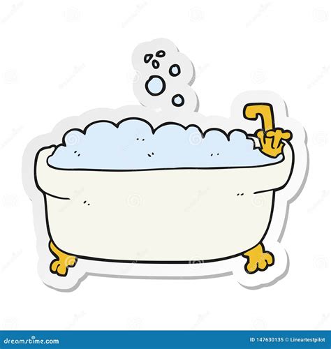 Cartoon Cat In Bathtub Witth Bubbles Isolated On White Background