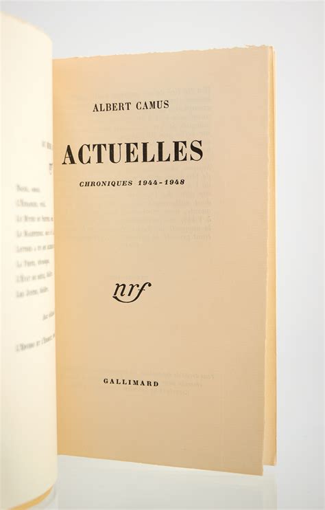 Actuelles Chroniques 1944 1948 Par CAMUS Albert Couverture Souple