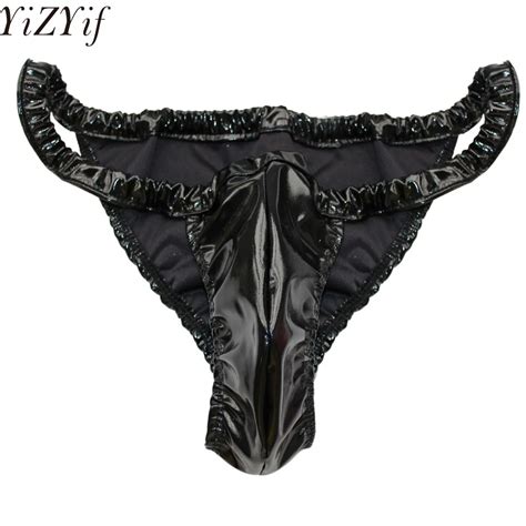 Yizyif Sexy Gay Mens Loose Soft Shiny Spandex Latex Rubber Briefs