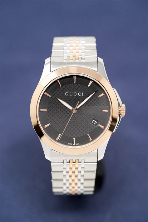 Gucci G Timeless Black Dial Two Tone Steel Strap Watch For Men