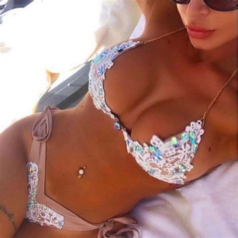 2018 Sexy Crochet Jewel String Tie Side Halter Bikini Two Pieces