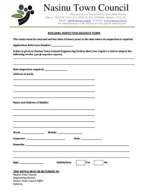 Fillable Online Building Inspection Request Form Bnasinub Fax Email