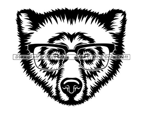 Grizzly Bear In Glasses Svg Bear Svg Smart Svg Grizzly Bear Etsy New