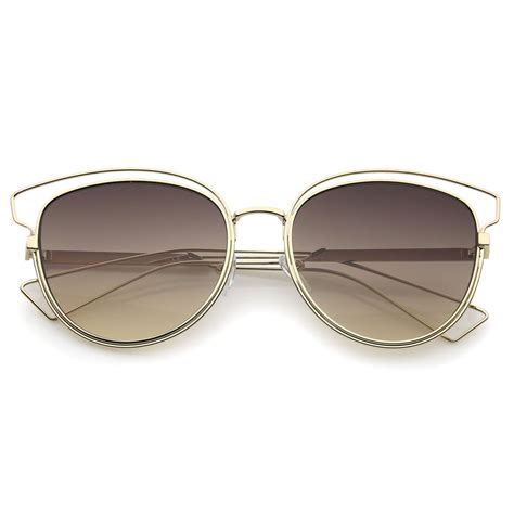 Womens Metal Wire Frame Flat Lens Sunglasses Zerouv