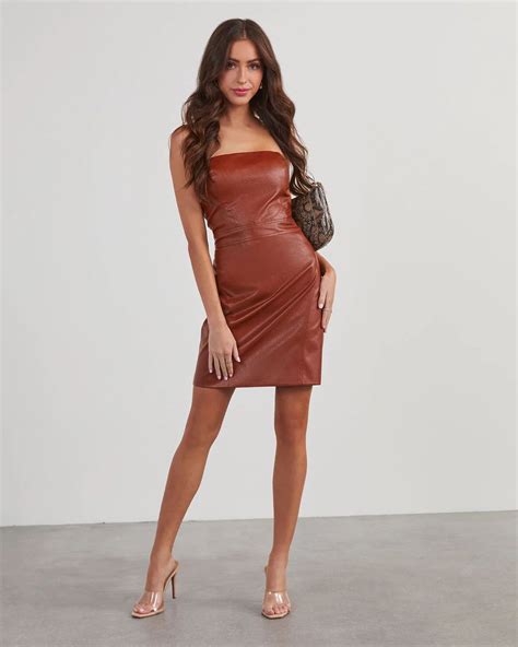 Evette Faux Leather Strapless Mini Curated On Ltk