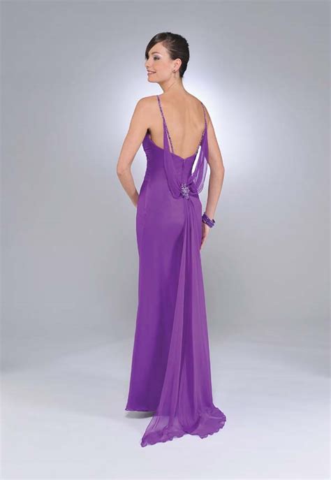 Purple Column Spaghetti Straps And V Neck Zipper Full Length Prom