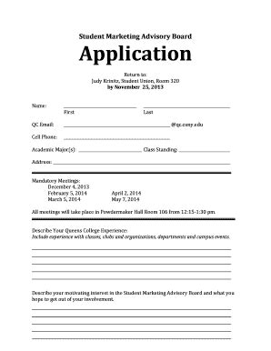 Fillable Online Qc Cuny StudentMarketingAdvisoryBoard Application Fax