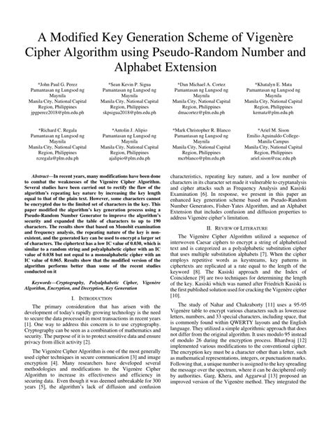 Pdf A Modified Key Generation Scheme Of Vigen Re Cipher Algorithm