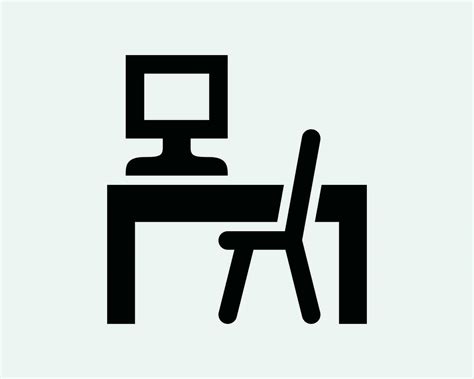 Computer Desk Icon. Monitor Screen Table Chair Workplace Desktop Work Furniture Workspace Icon ...