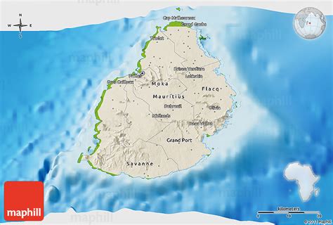 Shaded Relief D Map Of Mauritius Physical Outside