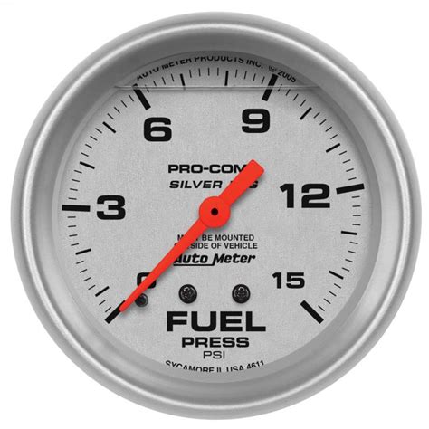 GAUGE FUEL PRESS 2 5 8 15PSI LIQUID FILLED MECH ULTRA LITE 4611