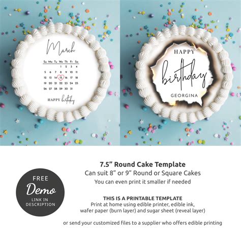 Calendar Cake Design Template Customizable Burn Away Cake