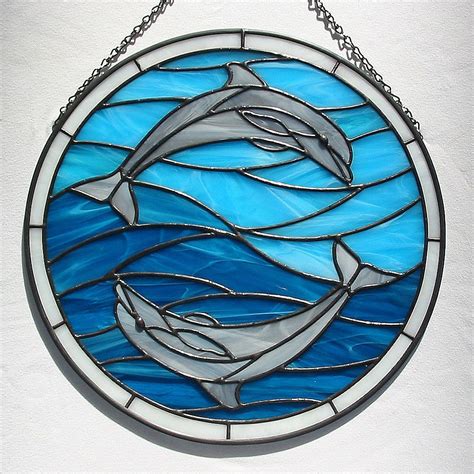 Dolphins In The Round Stained Glass Suncatcher By Livingglassart