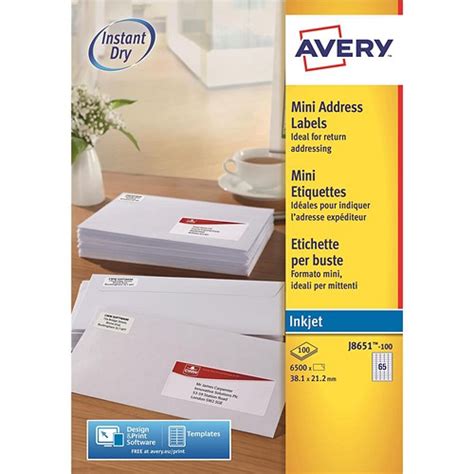 Avery Mini Labels Inkjet 65 Per Sheet 38 1x21 2mm White 6500 Labels