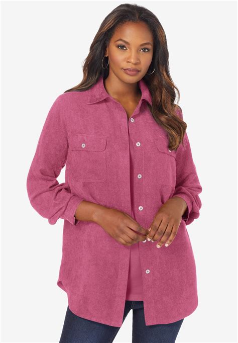 Roaman S Women S Plus Size Faux Suede Big Shirt Button Down