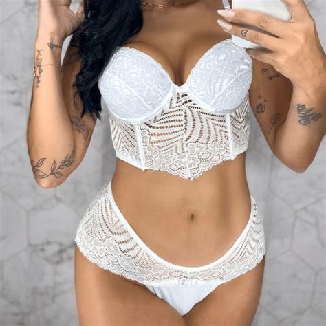 Corpete Lingerie Conjunto Sensual Renda Calcinha Fio Duplo SHEIN Brasil