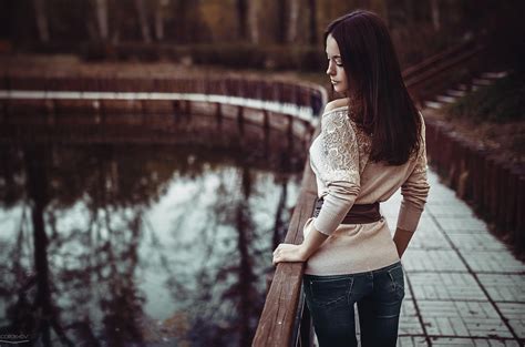 Women Brunette Long Hair Women Outdoors Back Closed Eyes Model