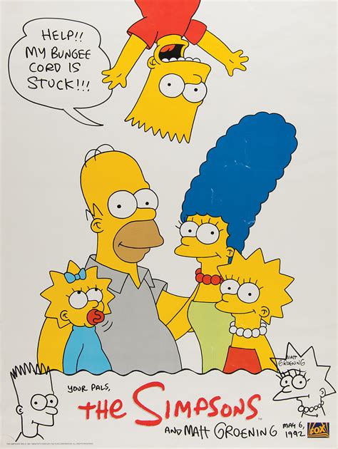 Matt Groening Signed Poster With Original Bart And Lisa Simpson