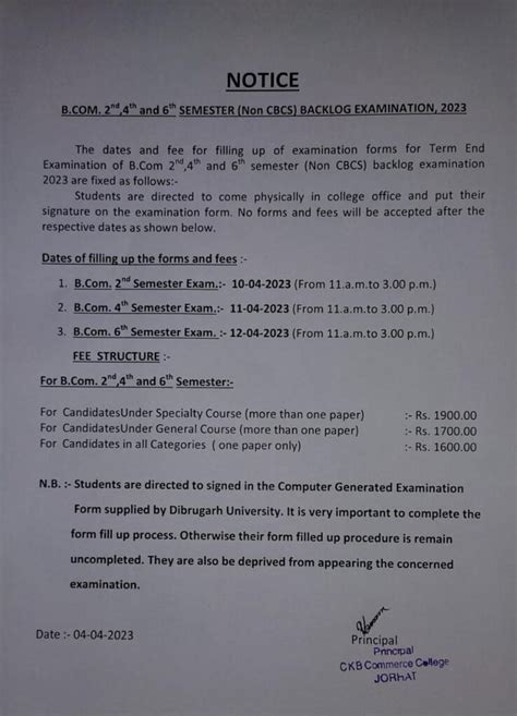 B Nd Th And Th Semester Non Cbcs Backlog Examination