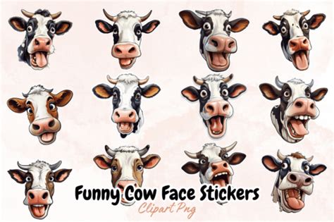 Funny Cow Face Stickers Sublimation Graphic by Graftify · Creative Fabrica