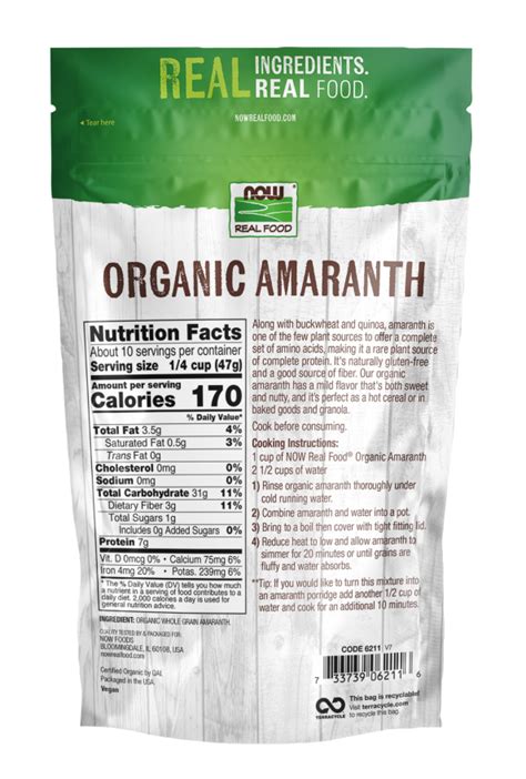 Organic Amaranth Whole Grain Now Foods