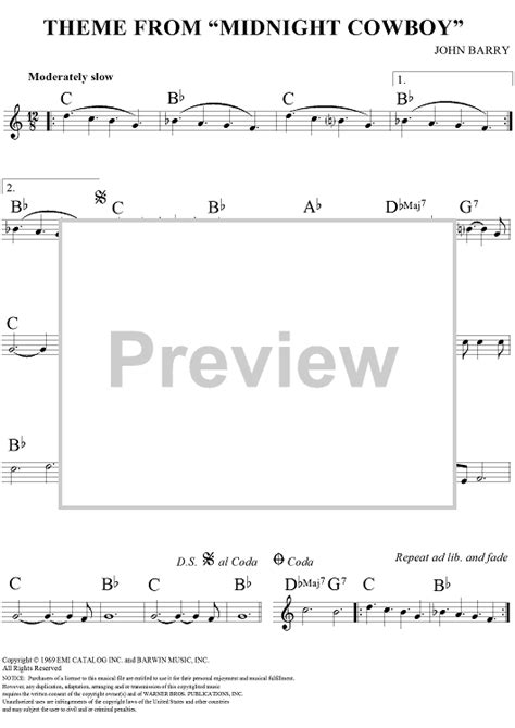 Midnight Cowboy (Theme)" Sheet Music for Lead Sheet - Sheet Music Now