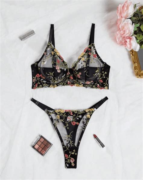 Black Lingerie Floral Set Plus Size Walmart