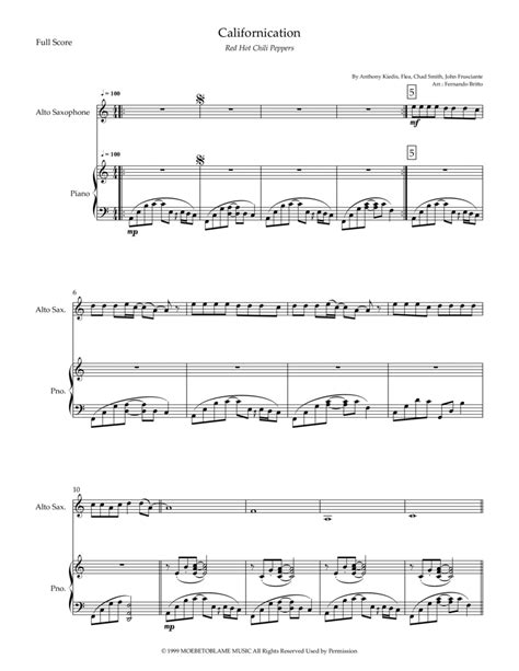 Californication Arr Fernando Britto By Red Hot Chili Peppers Sheet Music For Alto Sax And