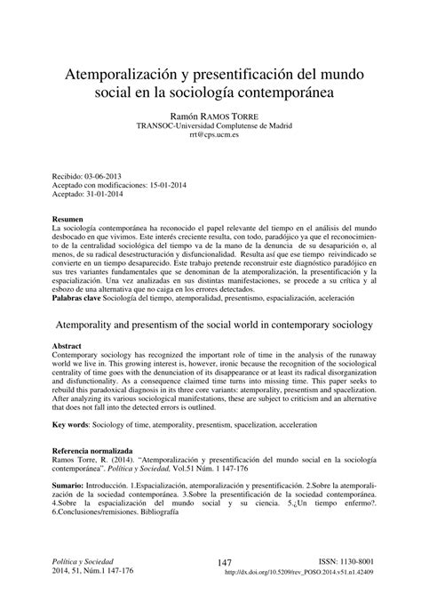 Pdf Atemporalización Y Presentificación Del Mundo Social En La